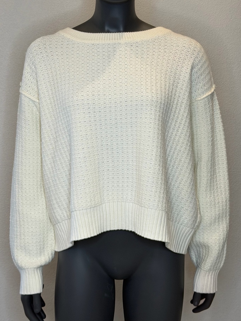 Haute Hippie Oversized Cream Crewneck Slip Stitch Knit Sweater Women’s L